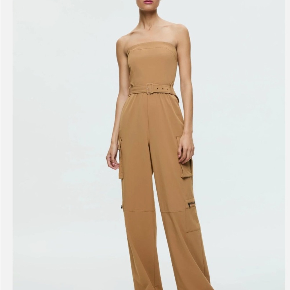 Alice + Olivia Tan Strapless Jumpsuit Modern Design